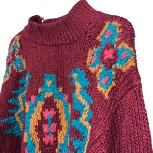 Vtg 80s Chunky Knit Sweater Geometric by RAFFERTY sz M Korea